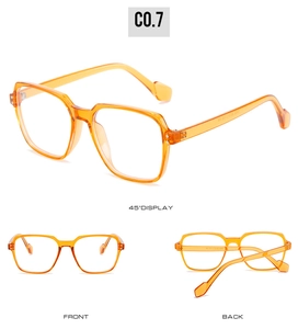 Three-angle view of oversized orange translucent polygonal sunglasses with UV400 protection