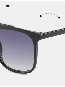 Macro detail showing durable metal hinge and sturdy frame of black square sunglasses