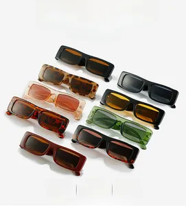Collection of retro rectangular sunglasses in various colors like tortoiseshell and emerald green