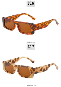 45-degree view of rectangle sunglasses in tortoiseshell and leopard print frames