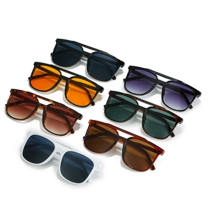 Fashionable square double bridge sunglasses collection with various frame colors