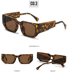 Three-angle view of tortoiseshell sunglasses with brown lenses and thick frames