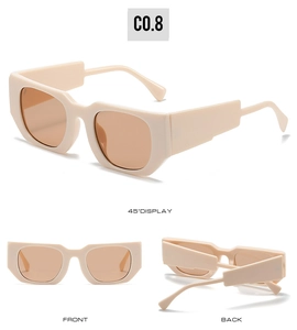Detailed multi-angle views of cream rectangular sunglasses with light brown lenses