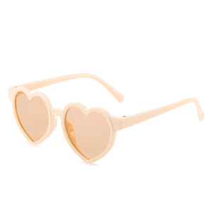 Cute heart-shaped children's sunglasses with creamy white frames and orange lenses