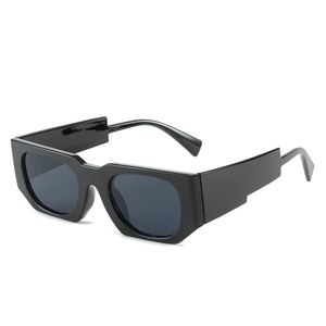 Retro hip-hop square sunglasses with thick black frames shown at a 45-degree angle