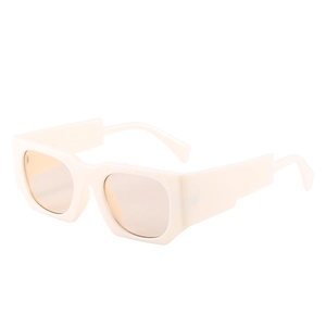 Retro cream square sunglasses with thick frames and orange tinted lenses in a side view