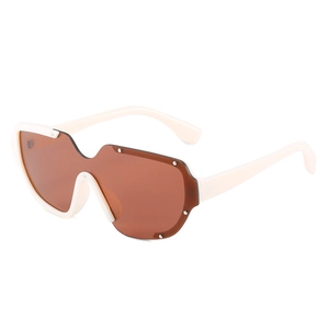 Lunettes de soleil oversize crème à verres marron avec détails de rivets en métal