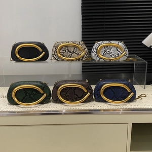 Evening Clutch Bag Snake Print PU Leather Metal Handle Chain Strap Wedding Party Elegant Box Handbag For Women
