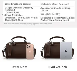 Guide des tailles montrant les dimensions 22x13x10cm du sac avec comparaison réelle