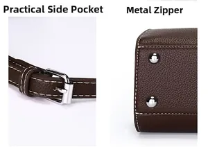 Détail d'un sac bandoulière en cuir marron avec boucle réglable et clous de protection