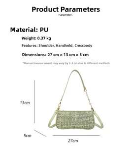 Sac à bandoulière en PU tressé vert dimensions 27x13x5cm poids 0.37kg avec fonction croisée