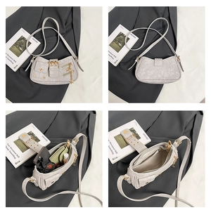 Macro views showing interior capacity and floral fabric texture of this stylish denim bag