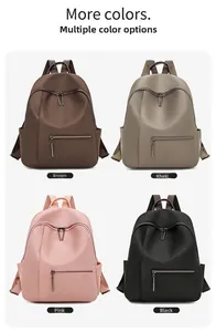 Detailoverzicht van minimalistische rugzakken in de kleuren bruin, khaki, roze en zwart
