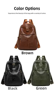 Retro faux leather backpacks shown in brown, black, and green textured finishes