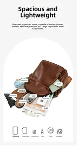 Detailed view of brown vintage backpack storage capacity showing iPad and daily essentials