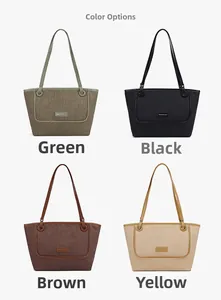 Vertical striped knit tote bags in green, black, coffee and yellow colors displayed