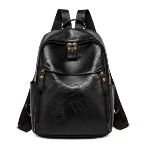 Retro black leather backpack with lychee texture and gold zippers for summer 2025 outdoors
