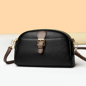 2025 summer soft black pebble leather crossbody bag with dual zippers and gold hardware