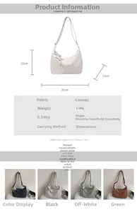 Detailed size chart showing canvas tote bag dimensions 32x21x11cm and material specs