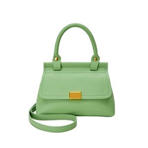 Borsa a mano verde pistacchio in pelle con fibbia dorata e tracolla rimovibile