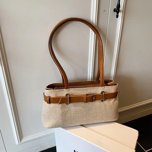 Grand sac cabas en toile avec lanières en cuir marron et boucle de style vintage