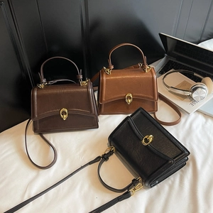 Women Handbag PU Leather Retro Top Handle Gold Lock Shoulder Crossbody Bag Vintage Urban Simple Daily Fashion