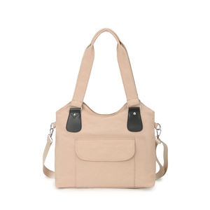 Sac À Main En Toile Grande Capacité Femmes Couleur Contrastée Sac À Bandoulière Avec Sangle Réglable Fourre-Tout
