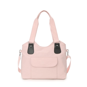 Sac fourre-tout en toile rose à grande capacité avec bandoulière réglable noire