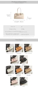 Size guide for large PU leather hobo bag showing dimensions 38x21x14cm and color options
