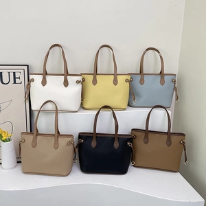 Large Capacity Women Tote Bag Lychee Grain PU Leather Shoulder Bag Vintage Contrast Handle Fashion Commute Office Handbag