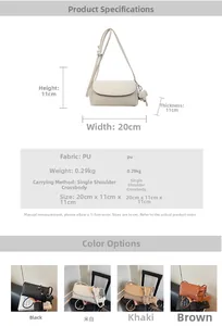 Detailed size chart for the PU leather underarm bag showing dimensions 20x11x11cm