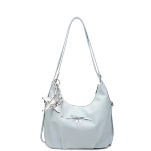 Fashionable light blue shoulder bag with star pendant and delicate bow decoration