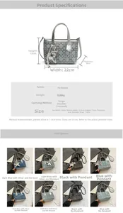Detailed size specifications for denim PU bucket bag with star pendant and dimensions