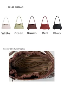 Detail view of woven handbag colors and striped interior lining with zipper pocket
