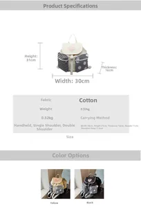 Size chart showing backpack dimensions 30x31x16cm and material details in English