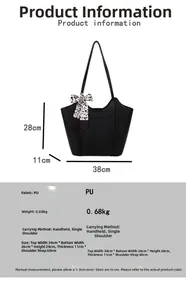 Detailed size specifications for large black pebbled PU leather tote with leopard scarf
