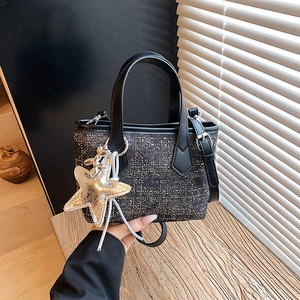 Chic rhinestone bucket bag with sparkling star charm and adjustable strap for women