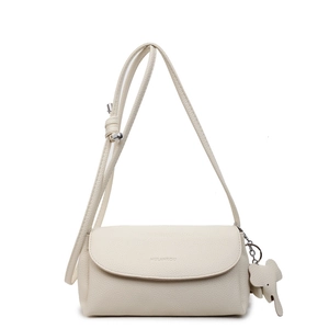 Chic beige lychee texture underarm bag with cute elephant charm and adjustable strap