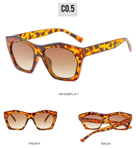 Detail view of tortoiseshell polygonal sunglasses with brown gradient lenses from multi angles