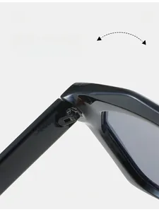 Close-up of durable reinforced hinges on sleek black retro polygonal sunglasses