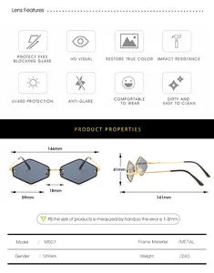 Tableau des tailles détaillé pour les lunettes de soleil mixtes M507 en métal