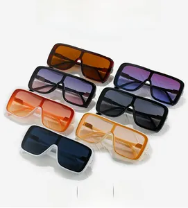 Detailed view of oversized square sunglasses set with various gradient lens colors