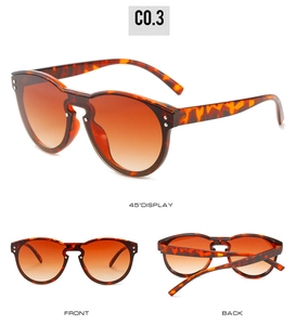 Detailed views of amber tortoise sunglasses with orange gradient lenses and silver studs