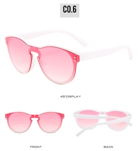 Detailed views of pink gradient lens sunglasses with white frames and rivet details