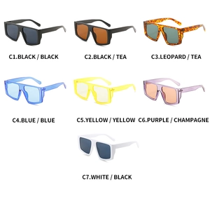 Grid view of oversized square Y2K sunglasses in various candy colors and frame finishes