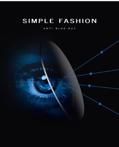 Macro view illustrating anti-blue ray technology on square frame eyewear lens