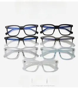 Detailed comparison of TR90 square eyeglass frames in black, gradient, and transparent colors