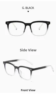 Dual view of TR90 glasses frames featuring gradient black to clear finish and metal rivets