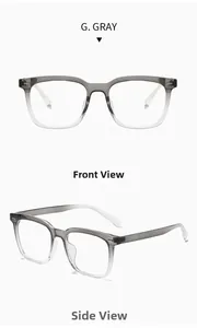Front and side views of stylish grey gradient TR90 square frame glasses for blue light