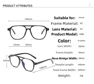 Tableau des tailles pour lunettes aviateur TR90 montrant dimensions et verre de 53 mm